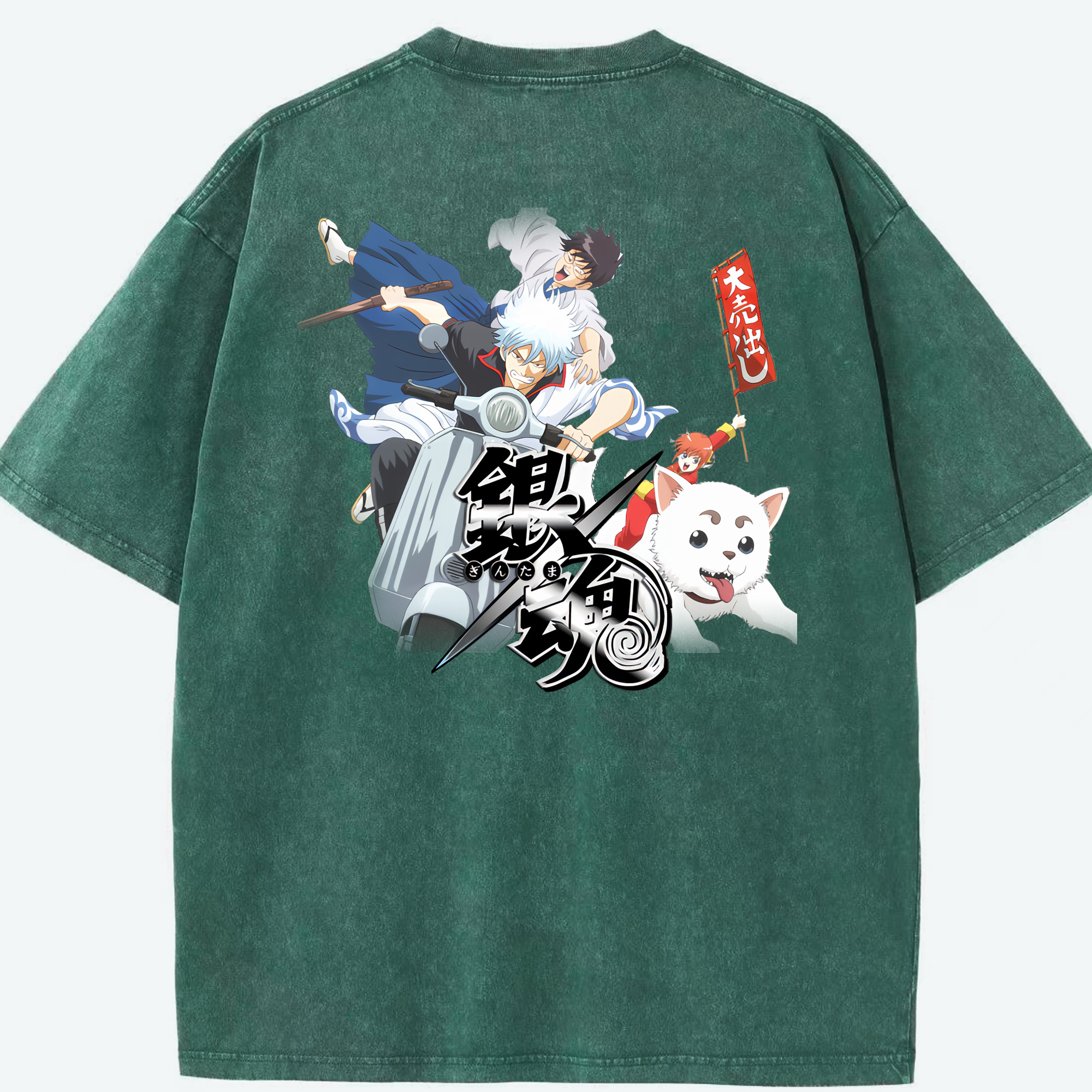 （画像用） ぎんたま 坂田銀時（さかたぎんとき） 神楽 志村新八（しむら しんぱち） GINTAMA Sakata Gintoki Kagura Shimura Shinpachi 綿100% ヴィンテージ風 半袖Tシャツ（背面プリント）